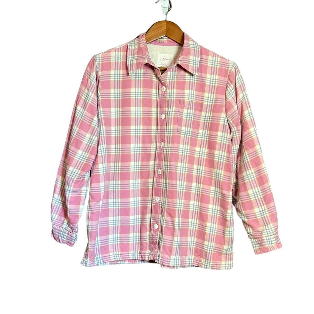 L.L. Bean pink Sherpa lined plaid shirt
